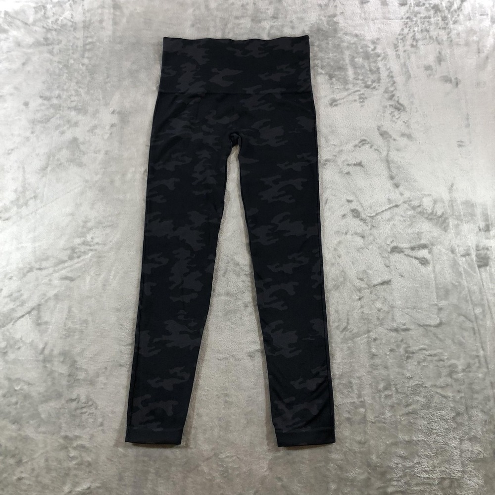 Spanx Leggings Womens Medium Black Camo High Rise Shaping Compression Ankle